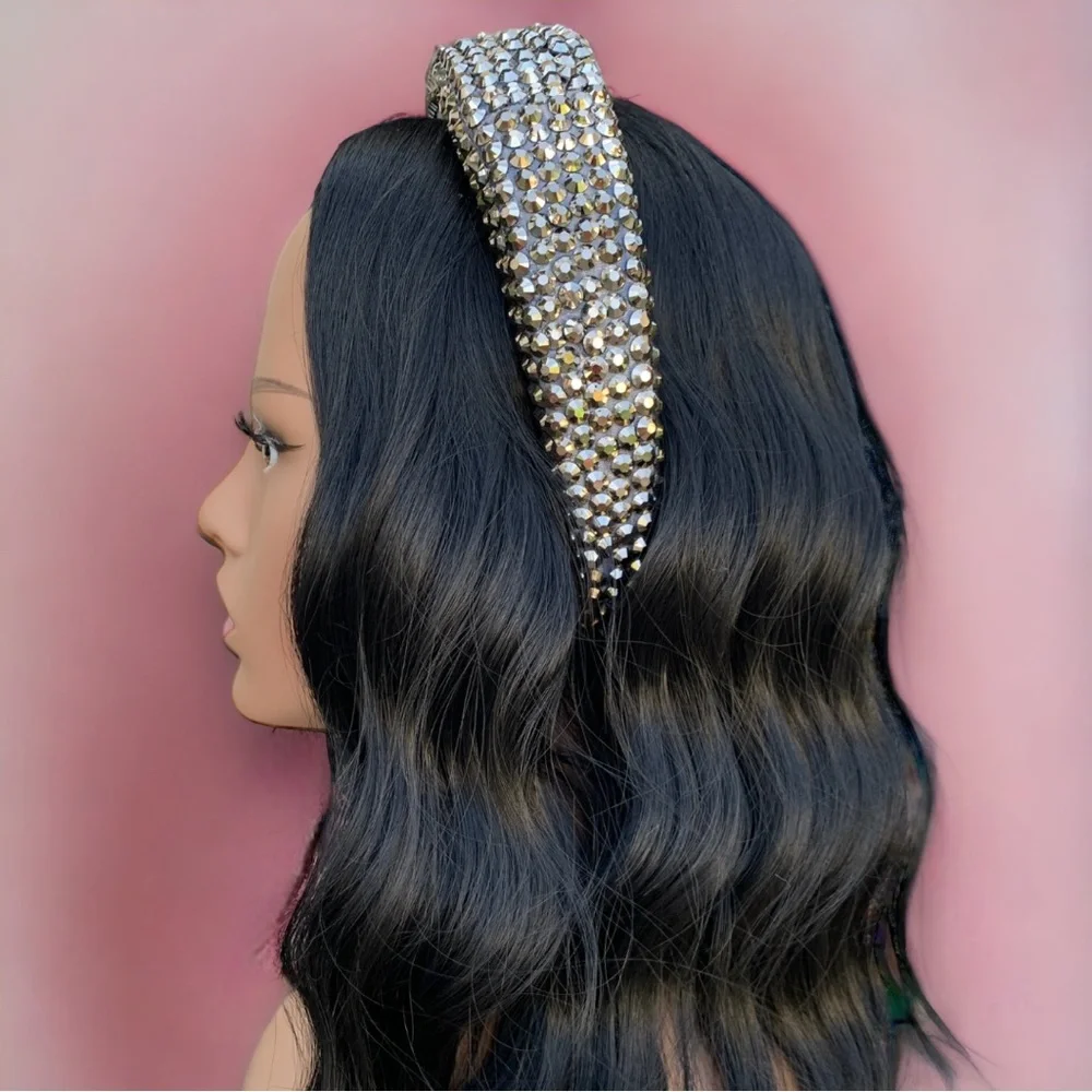 Dark Grey Handmade Rhinestone Festival Sparkle Bling Statement Headband